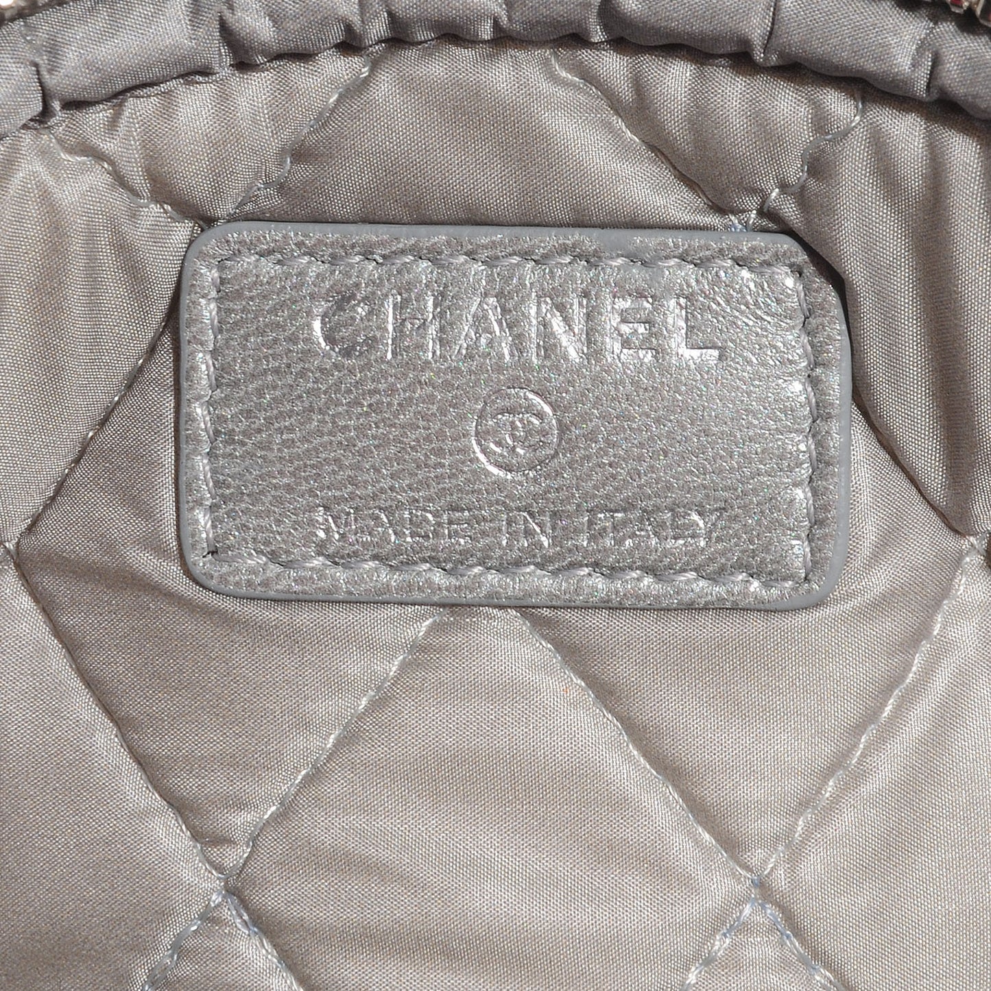 Lambskin Quilted Cosmetic Case Silver