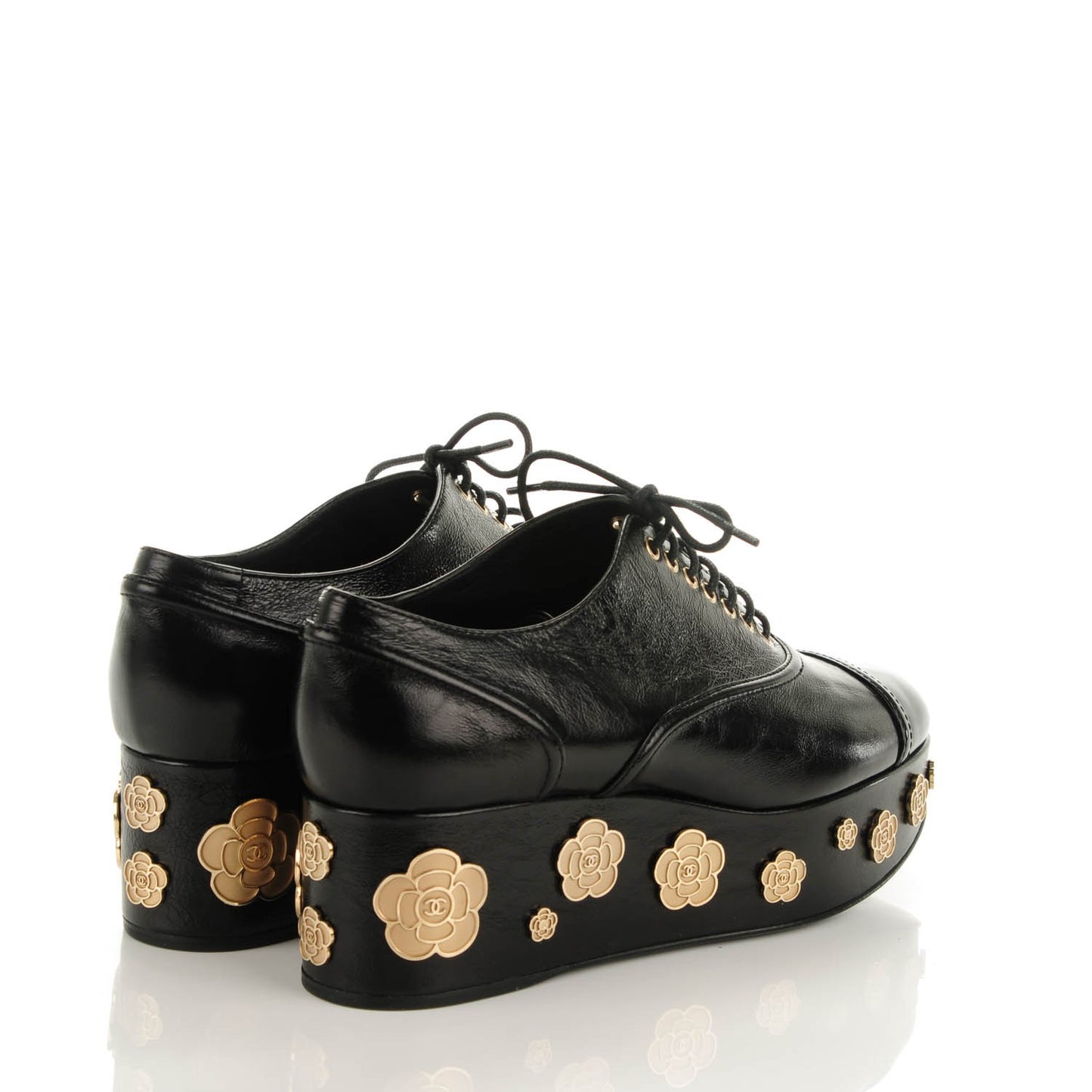 Crumpled Calfskin Lace Up Platform Oxford 38.5 Black