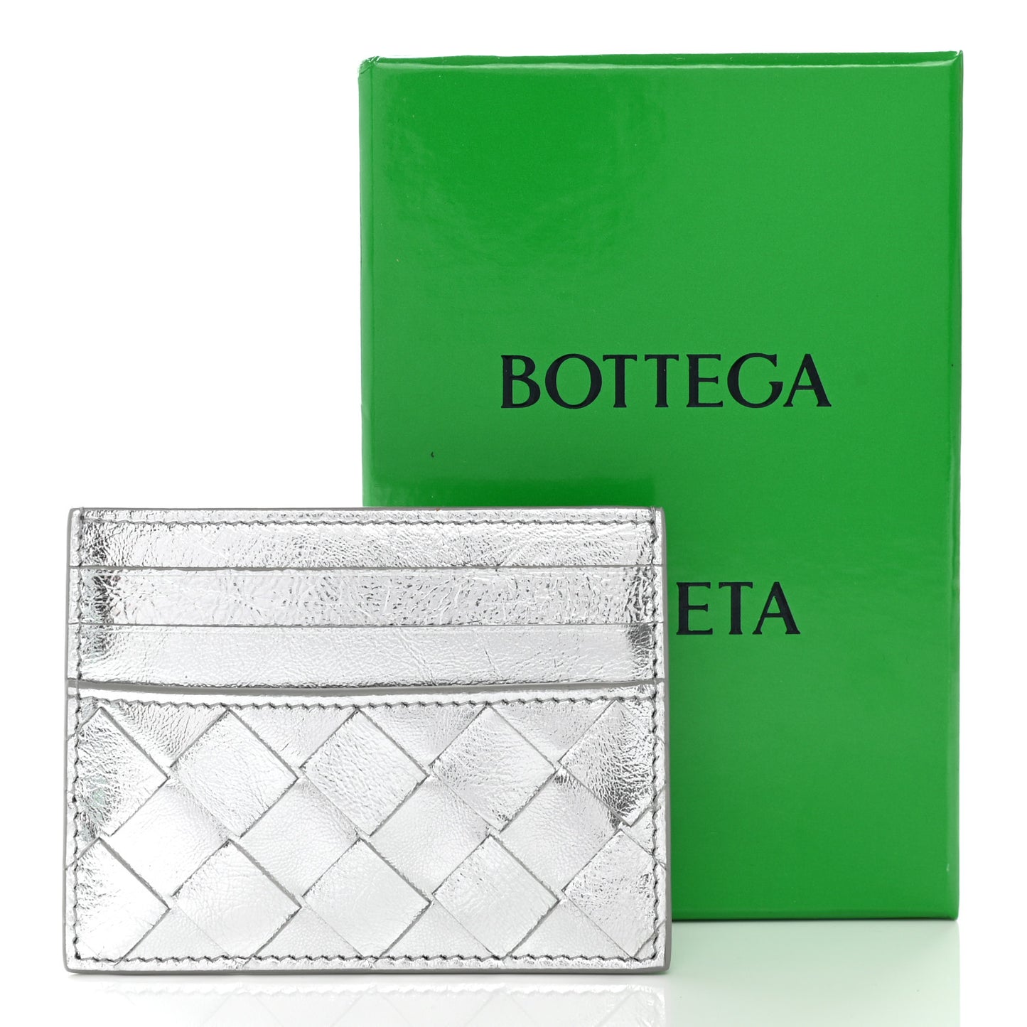 Metallic Nappa Intrecciato Card Holder Silver