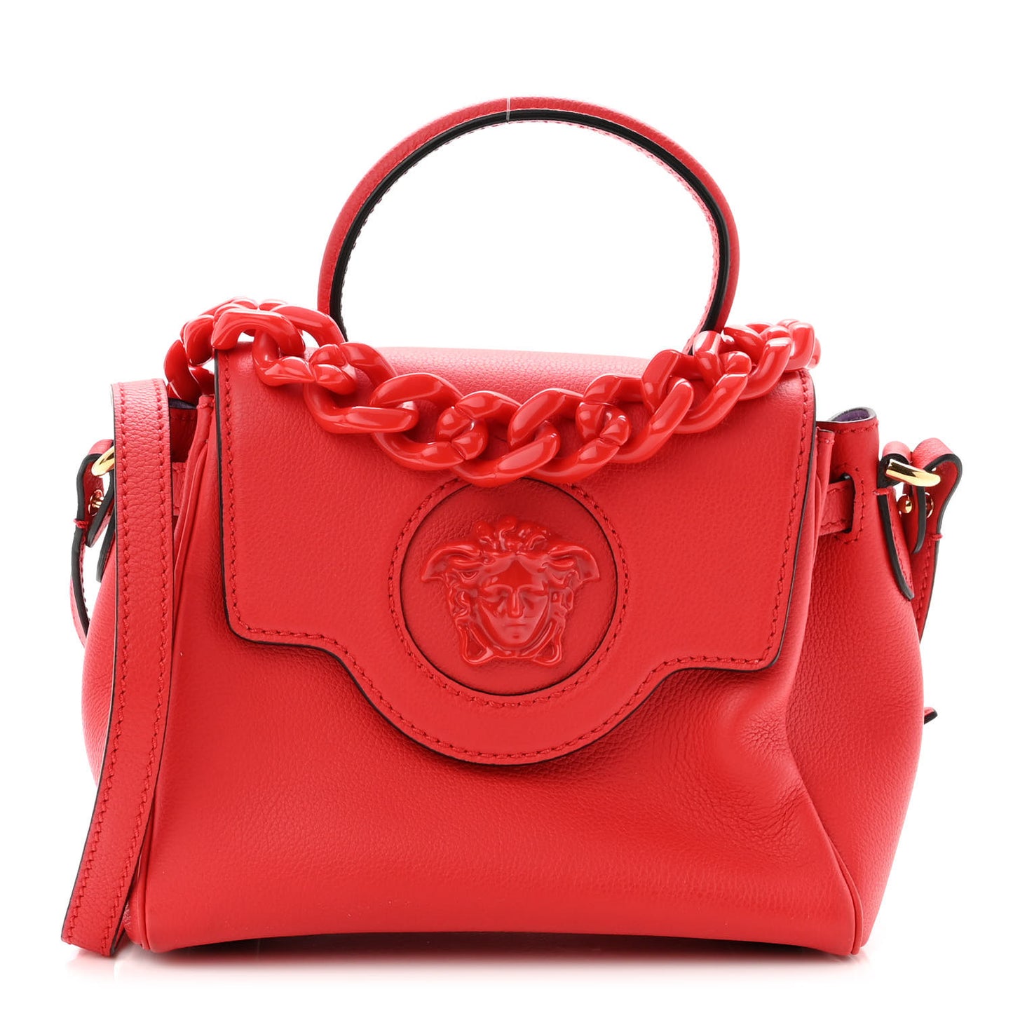 Grained Calfskin Medusa Small Top Handle Handbag Red
