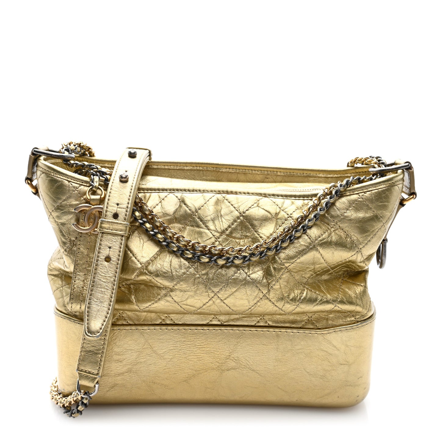 Metallic Aged Calfskin Quilted Medium Gabrielle Gold