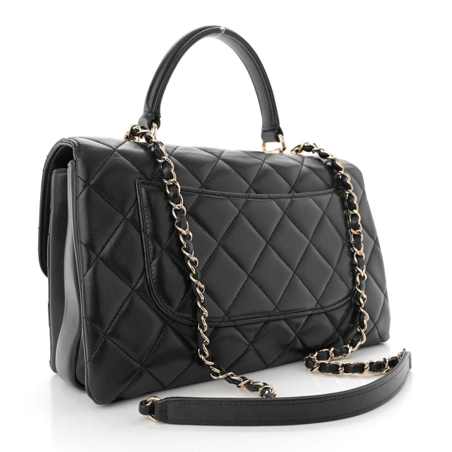 Lambskin Quilted Medium Trendy CC Flap Dual Handle Bag Black