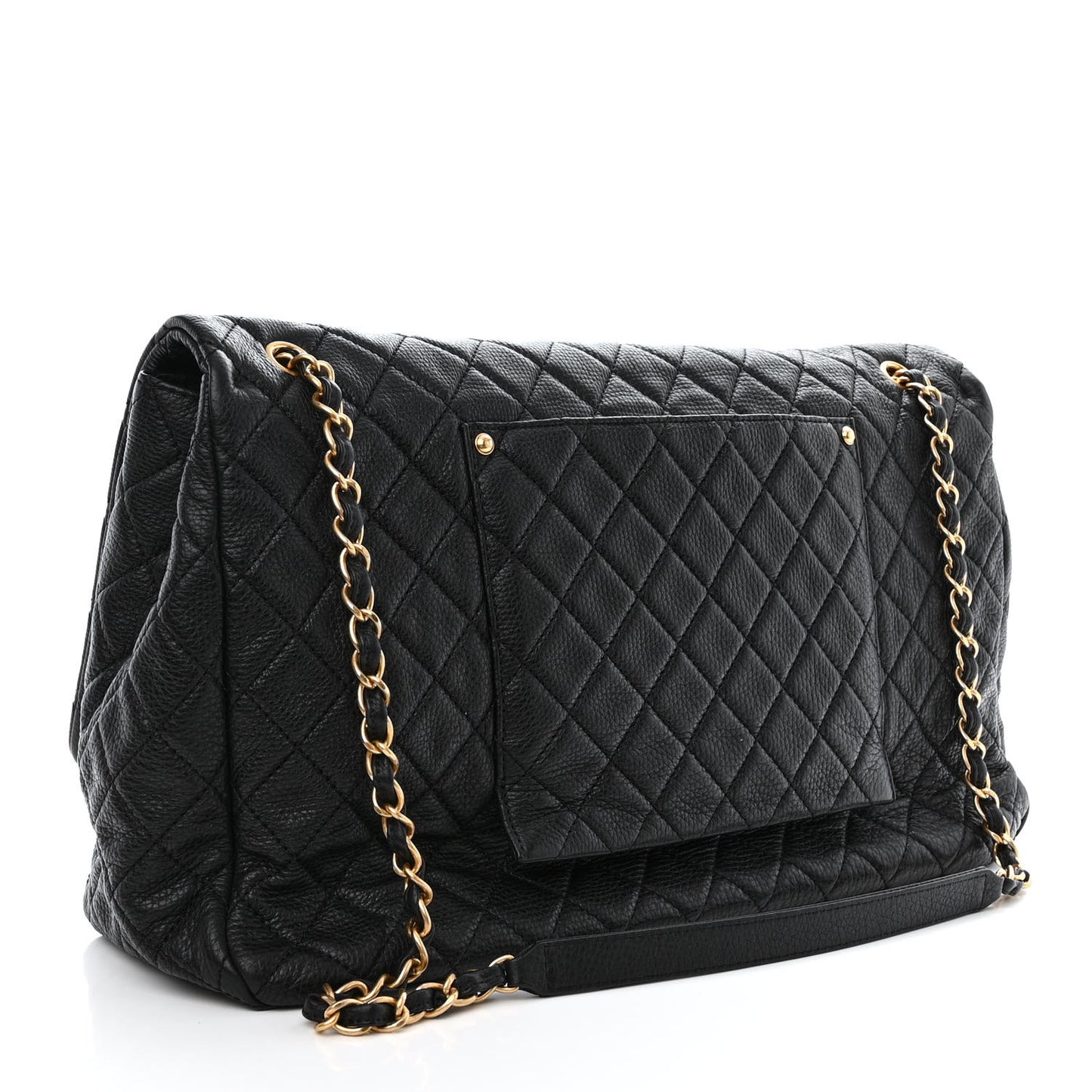 Calfskin Quilted XXL Travel Flap Bag Black