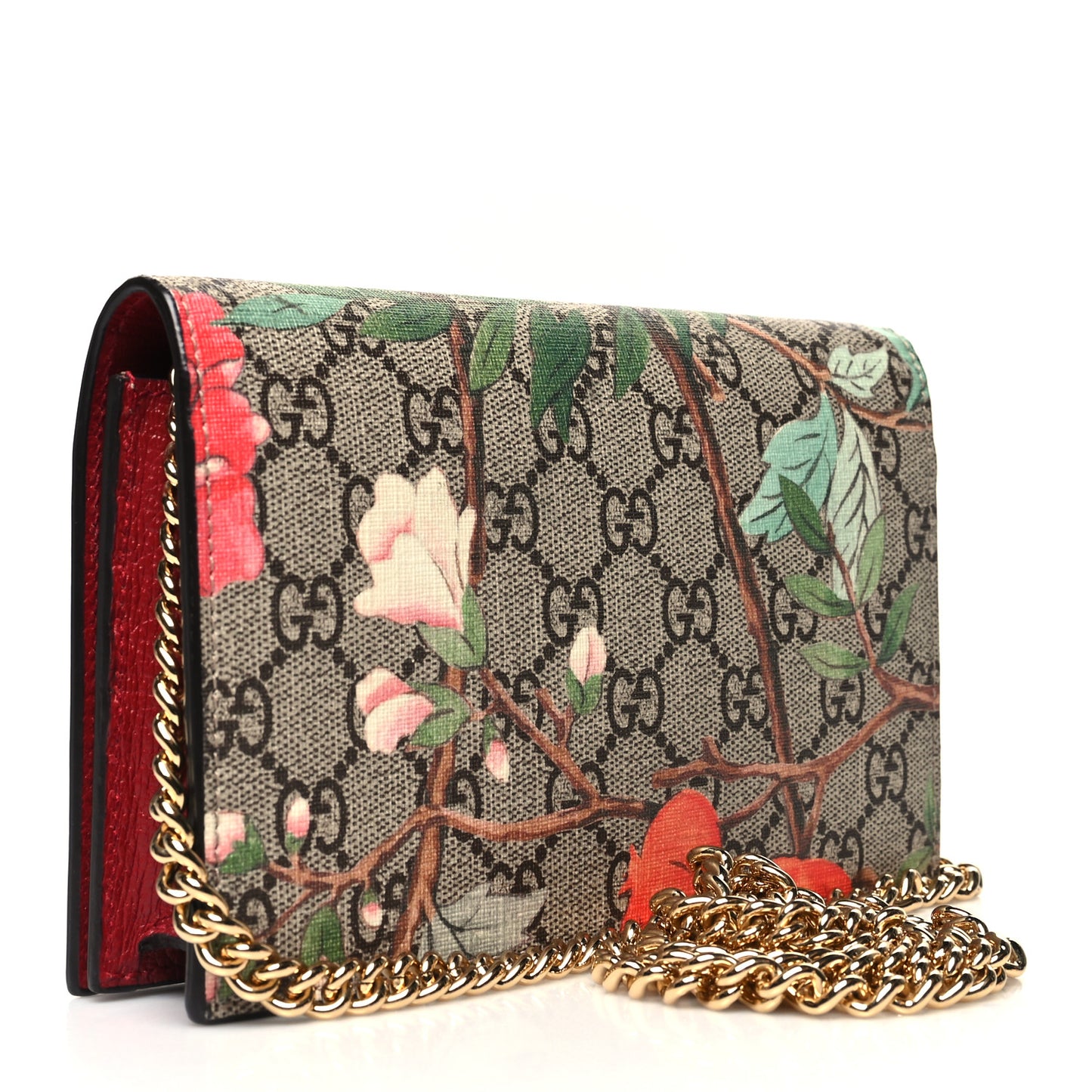 GG Supreme Monogram Tian Chain Wallet Beige Multicolor Red