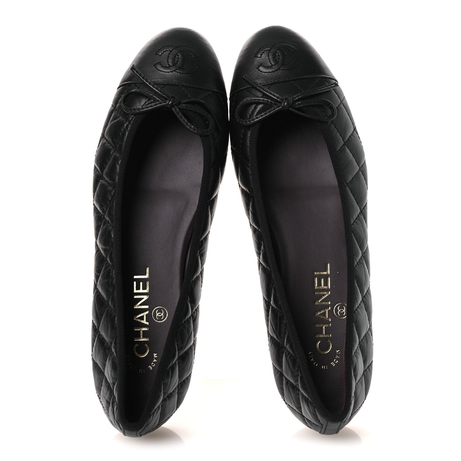 Chanel Aged Calfskin Quilted CC Cap Toe Ballerina Flats 38.5 Black 2 of 13