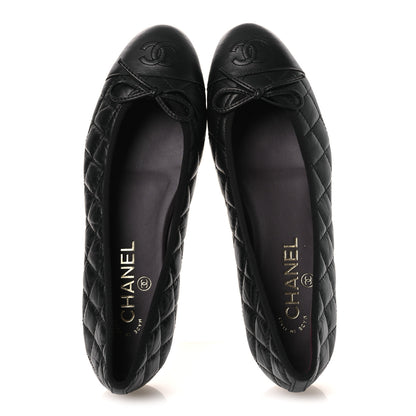 Chanel Aged Calfskin Quilted CC Cap Toe Ballerina Flats 38.5 Black 2 of 13
