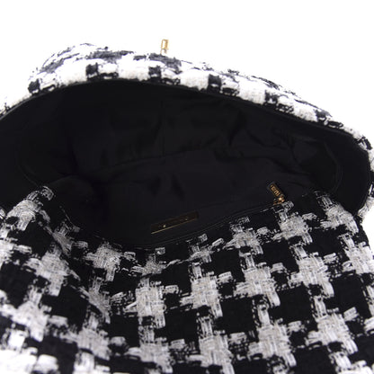 Chanel Tweed Quilted Large 19 Flap Black Ecru White 5 of 11