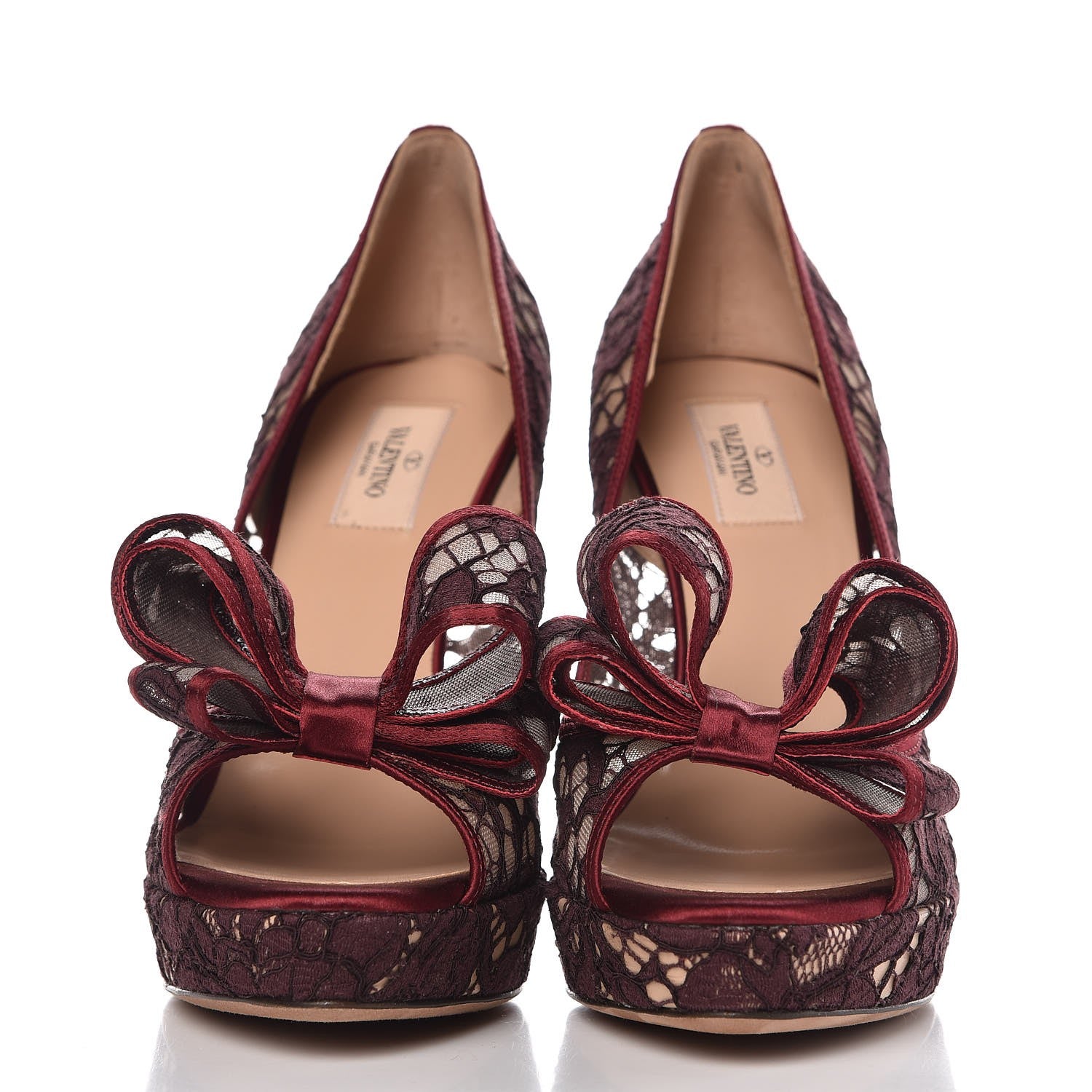 Valentino Garavani Satin Lace Couture Bow Peep Toe 30/125mm Platform Pumps 40.5 Rubino Carne 2 of 7