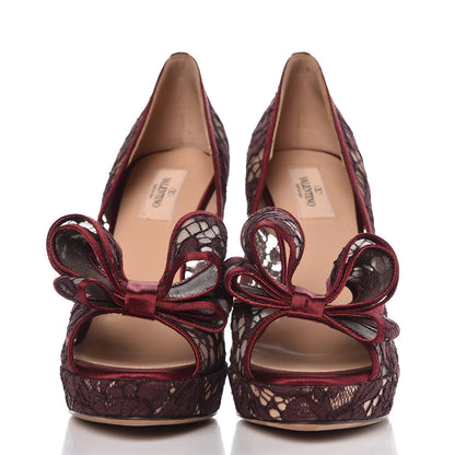 Valentino Garavani Satin Lace Couture Bow Peep Toe 30/125mm Platform Pumps 40.5 Rubino Carne 2 of 7