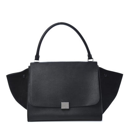 Celine Drummed Calfskin Suede Large Trapeze Black 1 of 14