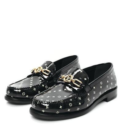 Louis Vuitton Patent Calfskin Monogram Chess Flat Loafer 37.5 Black 3 of 8