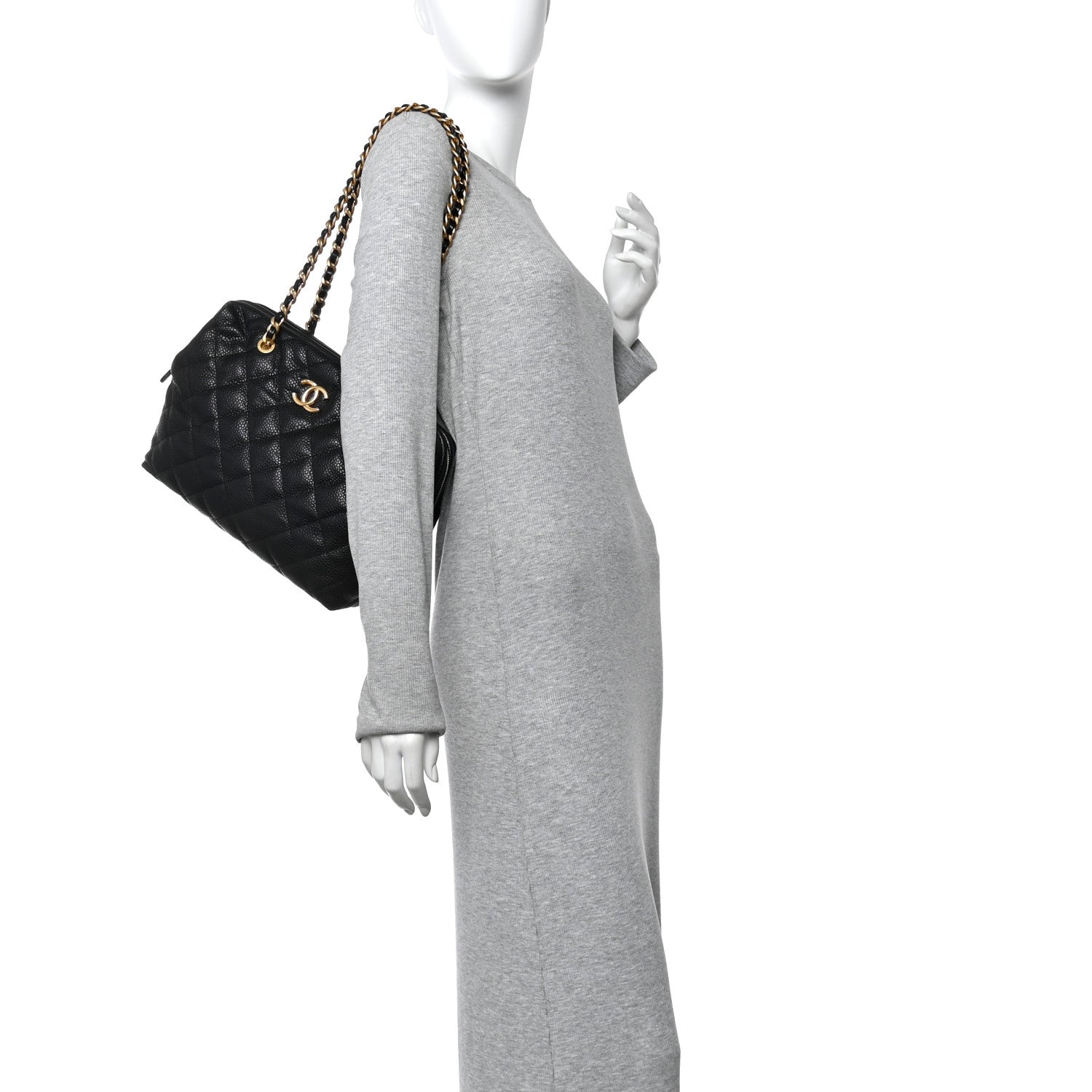 Chanel Shiny Caviar Quilted Large Bowling Bag Black Black 2 of 11
