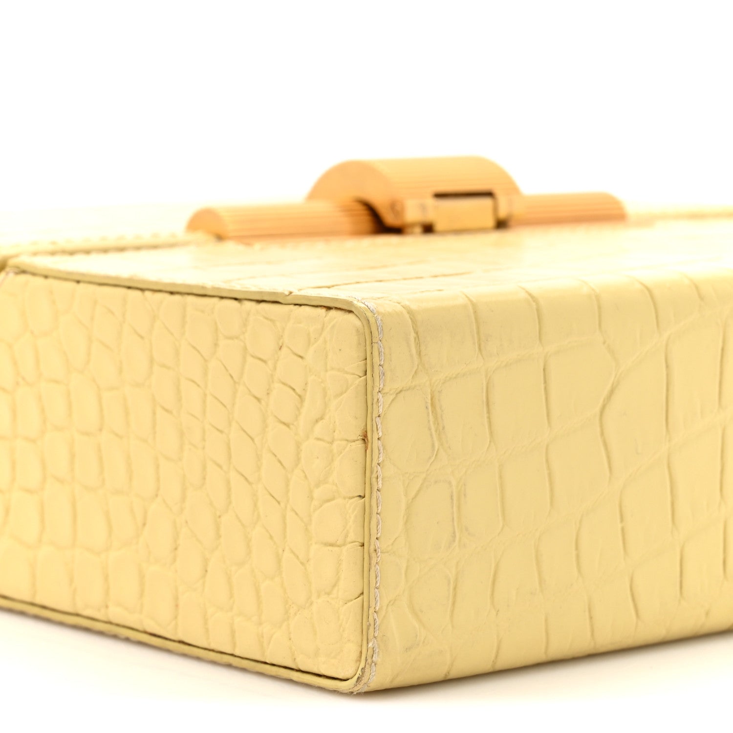 Bottega Veneta Calfskin Crocodile Embossed Daisey Box Clutch Yellow 9 of 12