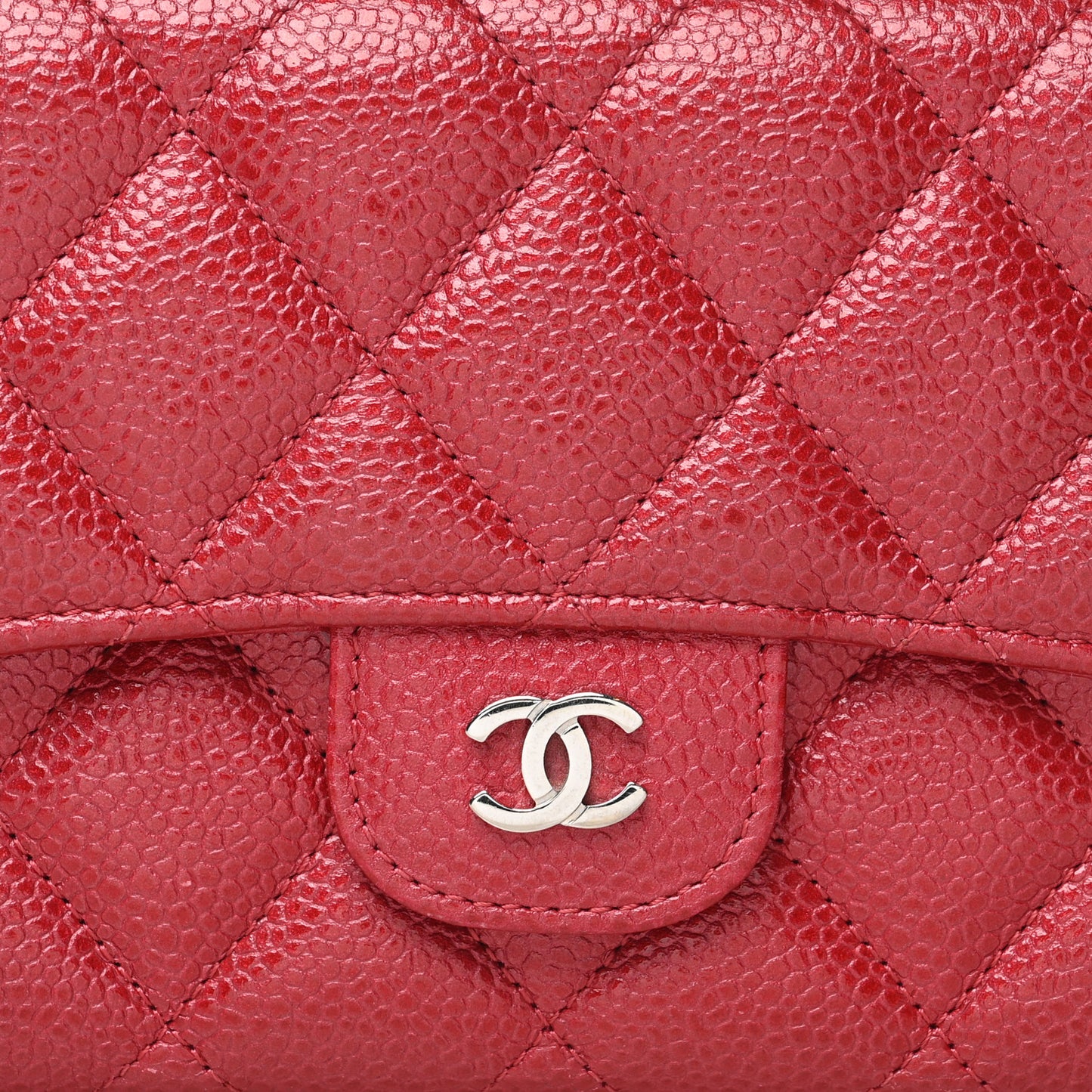 Metallic Caviar Quilted Large Flap Wallet Dark Pink