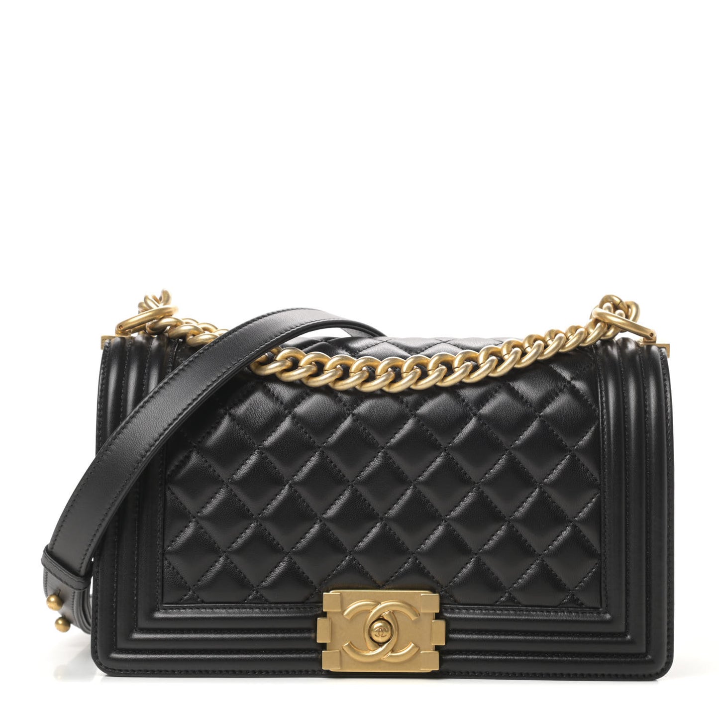 Lambskin Quilted Medium Boy Flap Black