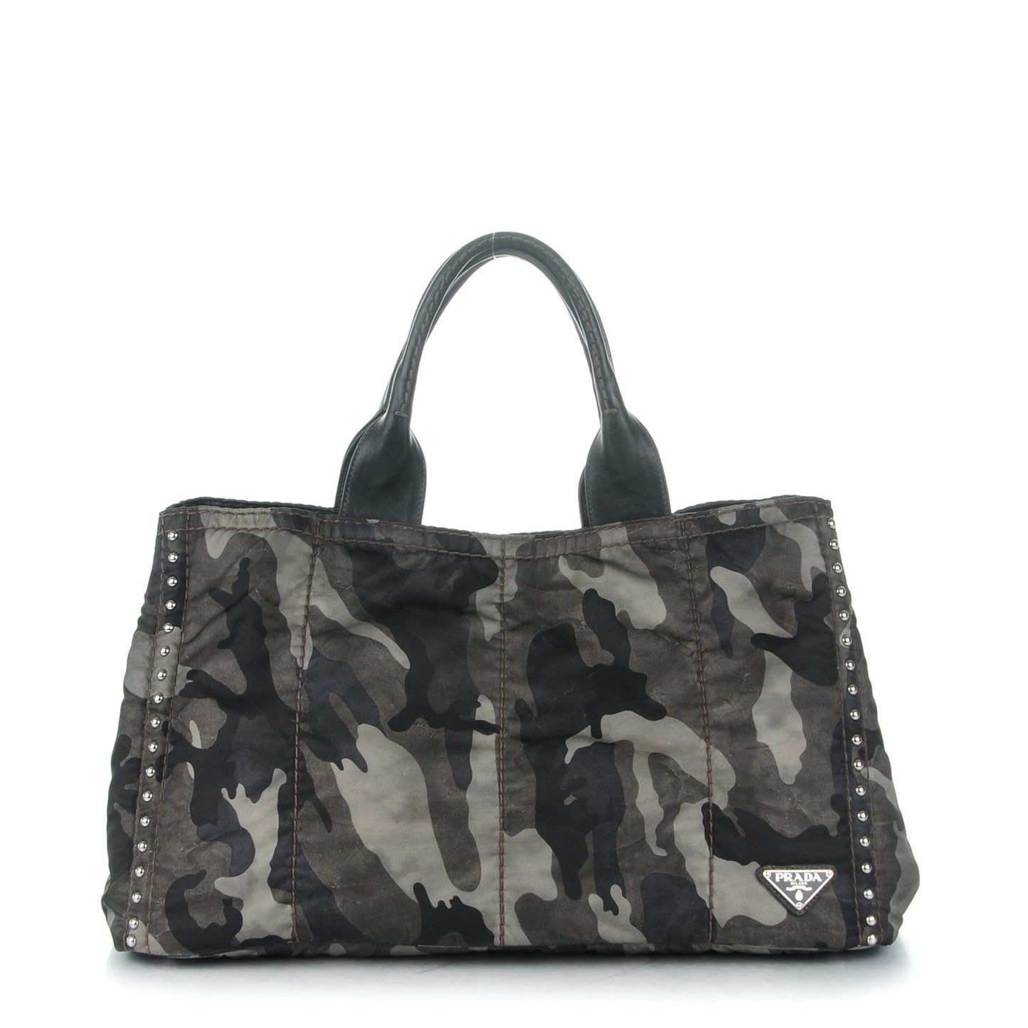 Tessuto Nylon Studded Camouflage Tote Fumo