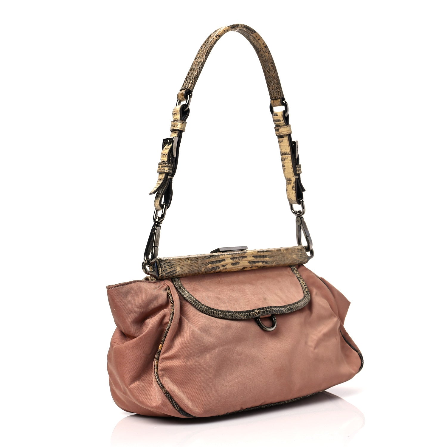 Prada Tessuto Nylon Snakeskin Shoulder Bag Pink 2 of 8