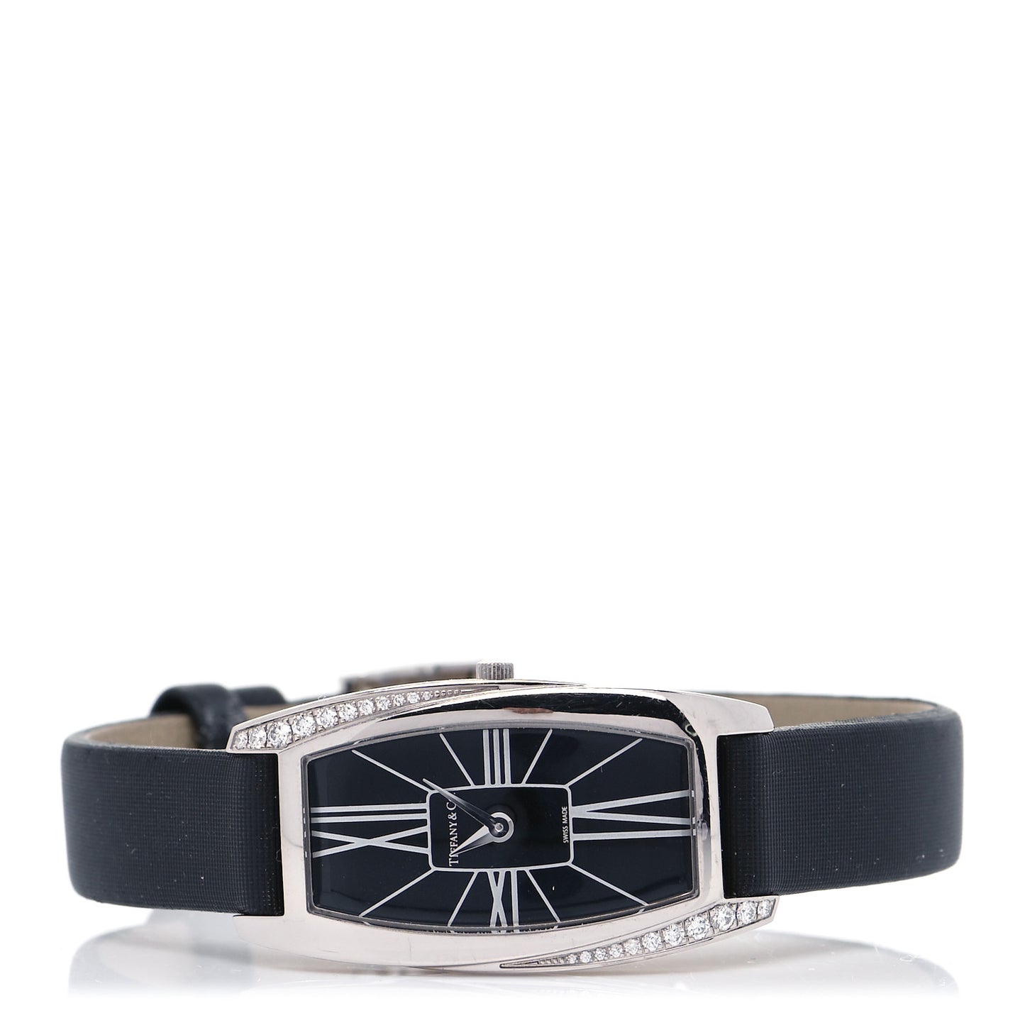 18K White Gold Satin Diamond 18mm Gemea Quartz Watch Black