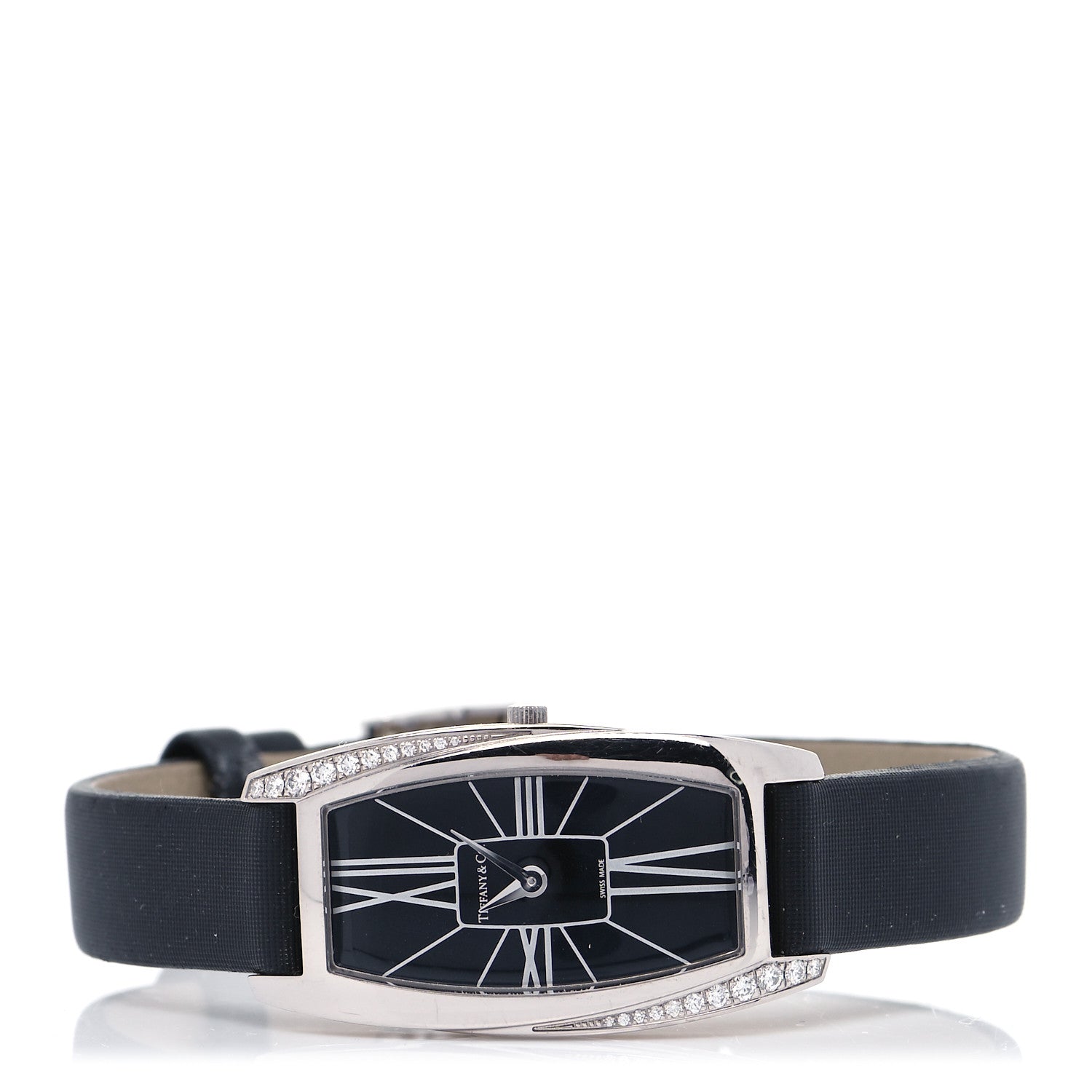 Tiffany 18K White Gold Satin Diamond 18mm Gemea Quartz Watch Black 2 of 5