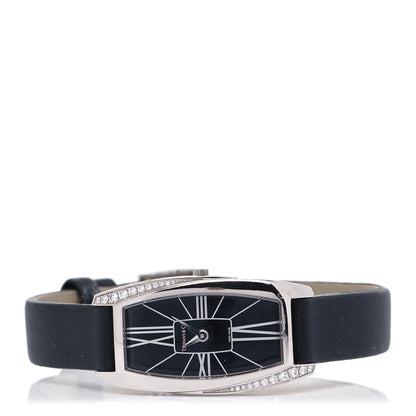 Tiffany 18K White Gold Satin Diamond 18mm Gemea Quartz Watch Black 2 of 5