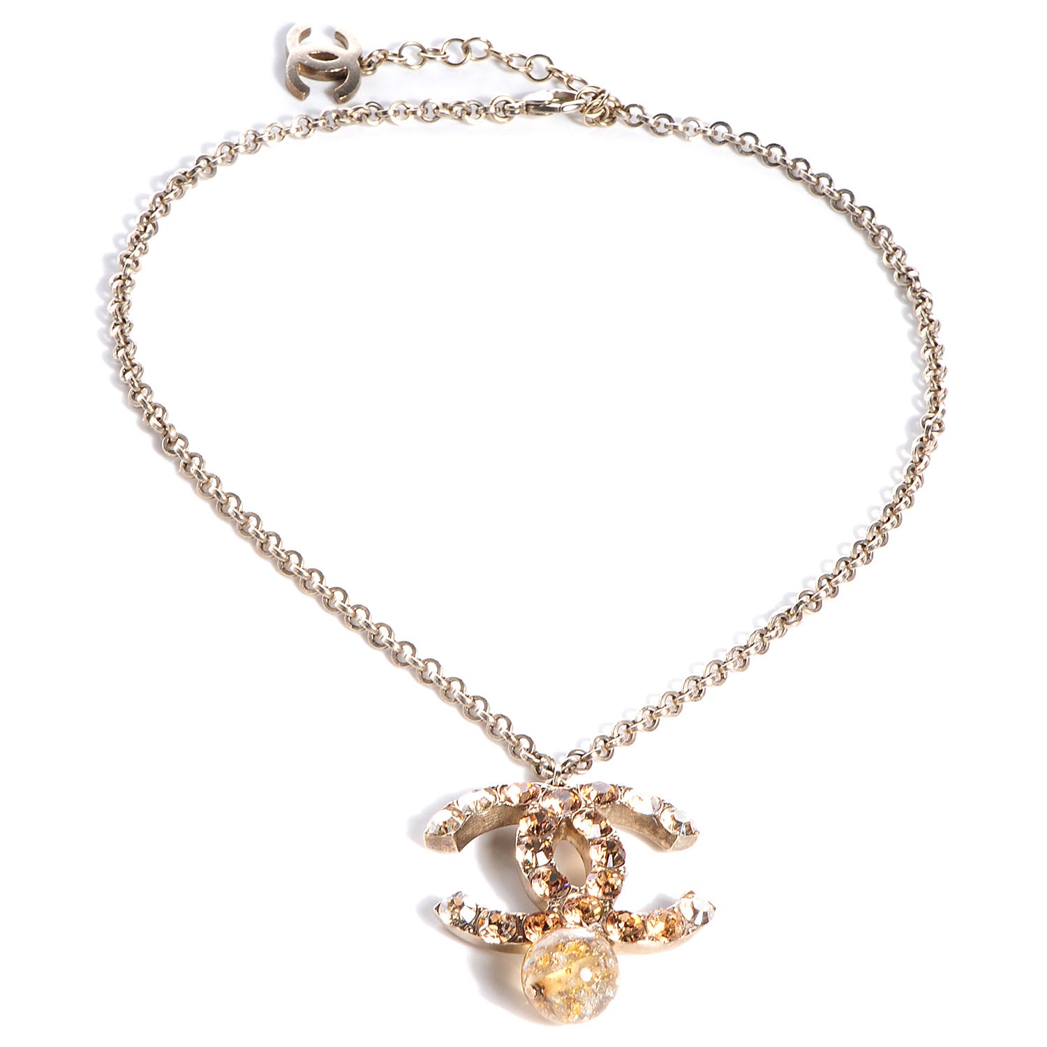 Chanel Crystal Large CC Beaded Drop Necklace Gold 3 of 6