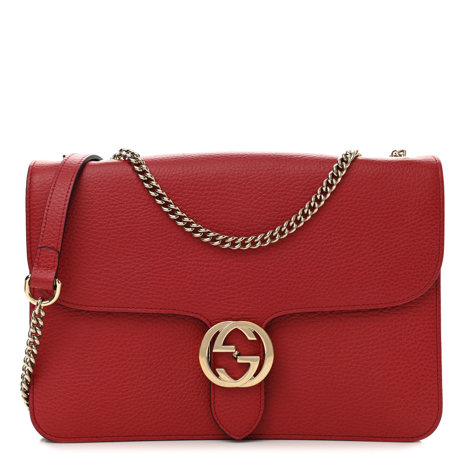 Gucci Dollar Calfskin Interlocking G Shoulder Bag Red 1 of 10