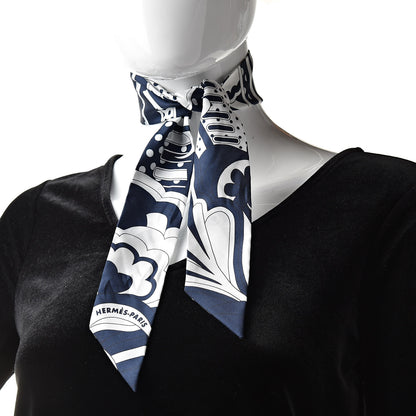 Hermes Silk Faubourg Rainbow Twilly Marine Blanc 2 of 5