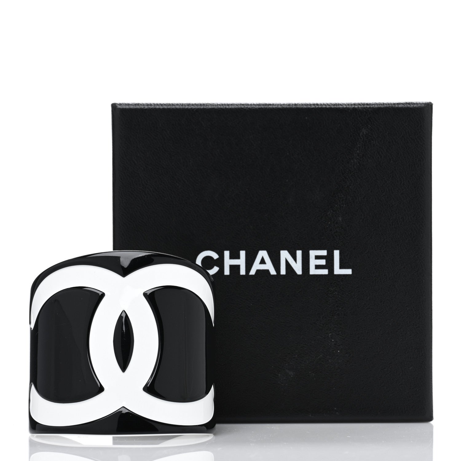 Chanel Resin CC Wide Cuff Black White 5 of 5