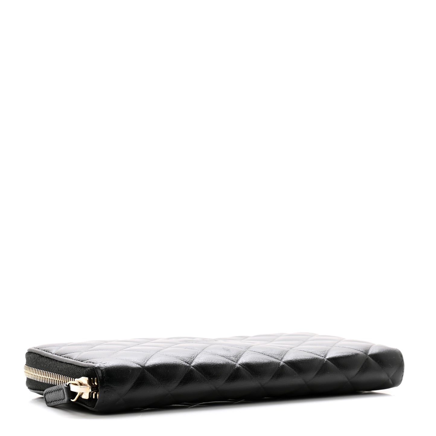 Lambskin Quilted Diamond Zip Around Wallet Black