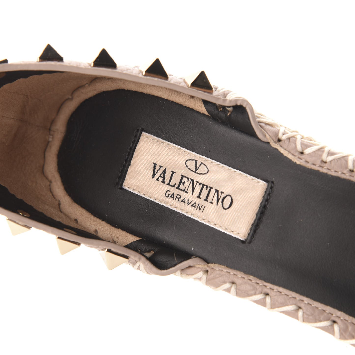 Grained Calfskin Rockstud Ankle Wrap Espadrille 15/85mm Wedges 36 Poudre Natural