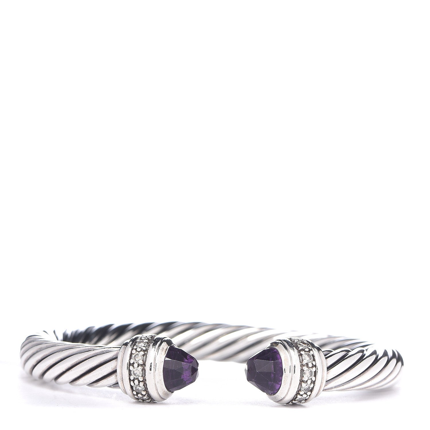 David Yurman Sterling Silver Diamond Amethyst 7mm Cable Classics Bracelet 1 of 7