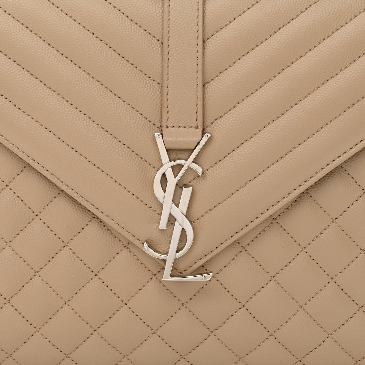 Saint Laurent Grain De Poudre Mixed Matelasse Large Triquilt Monogram Satchel Dark Beige 12 of 14