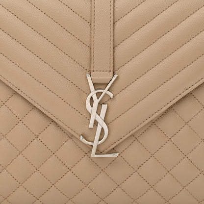 Saint Laurent Grain De Poudre Mixed Matelasse Large Triquilt Monogram Satchel Dark Beige 12 of 14