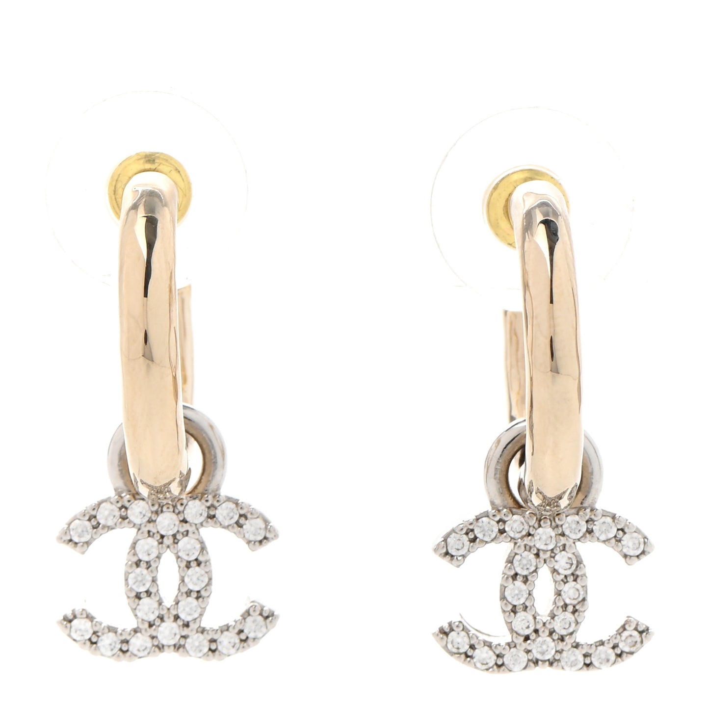 Metal Crystal CC Hoop Drop Earrings Gold