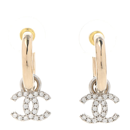 Chanel Metal Crystal CC Hoop Drop Earrings Gold 1 of 4