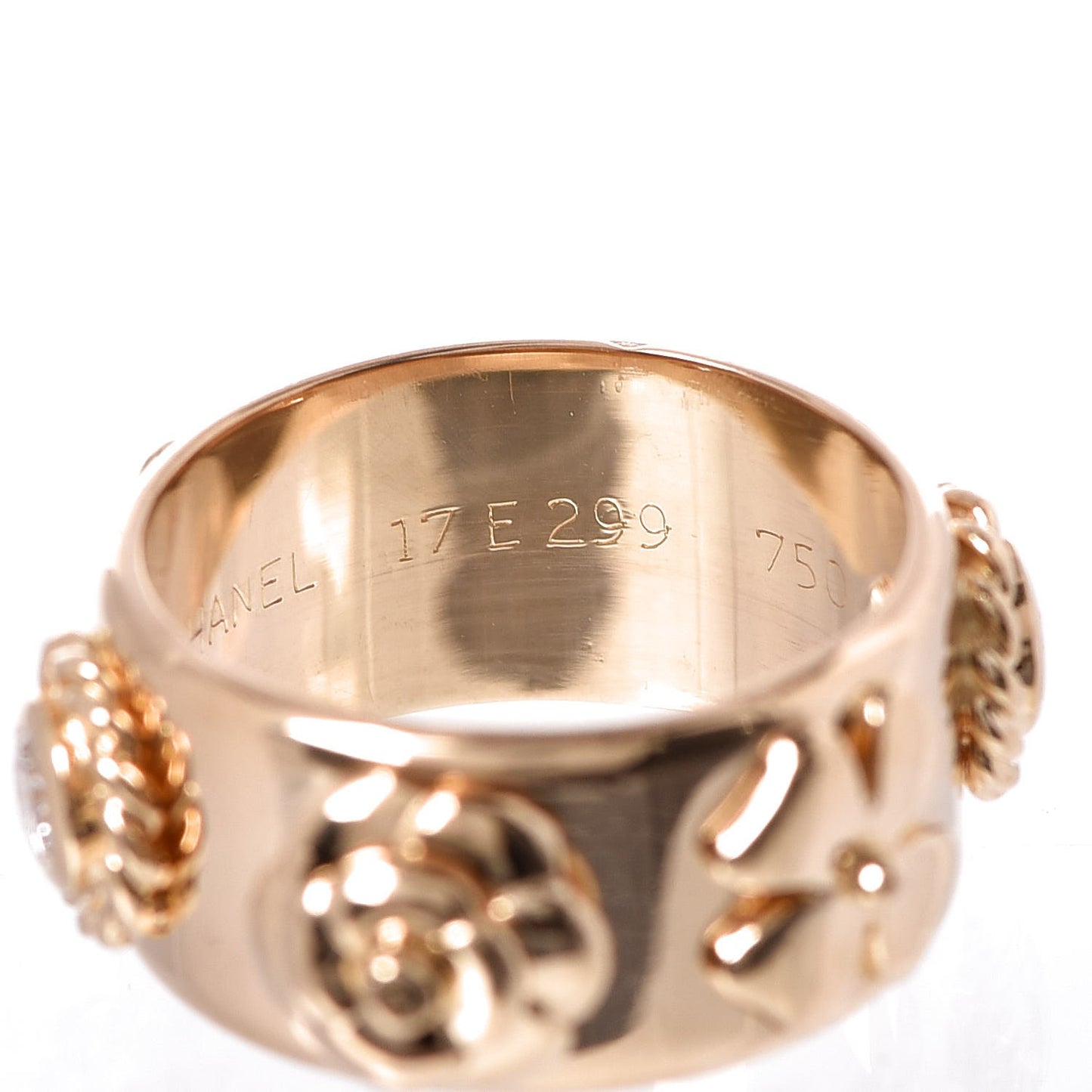 18K Yellow Gold Diamond Camellia Band Ring 50 5.25
