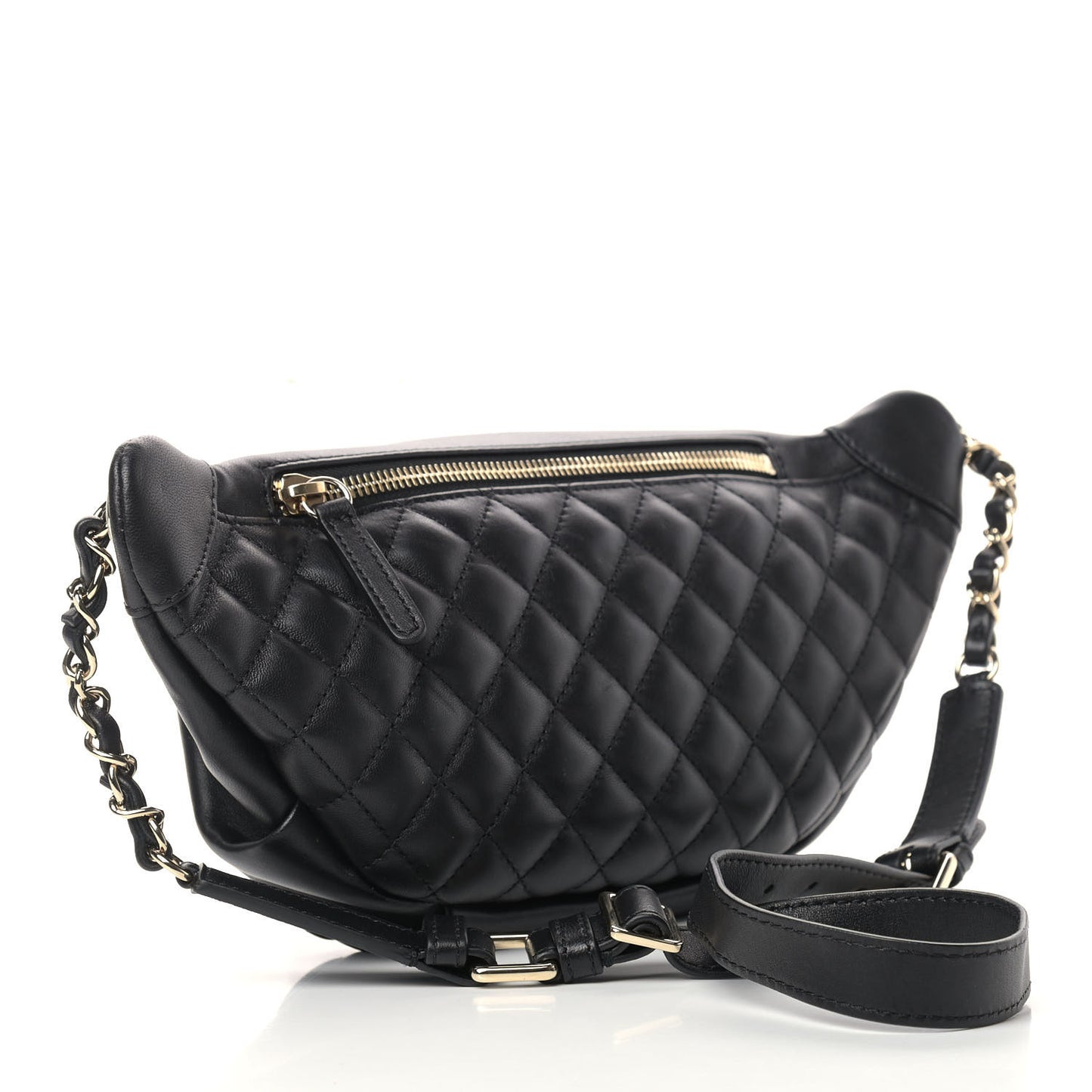 Lambskin Quilted Waist Bag Fanny Pack Black