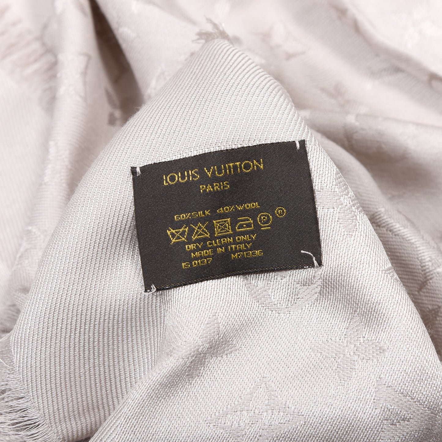 Silk Wool Monogram Shawl Greige