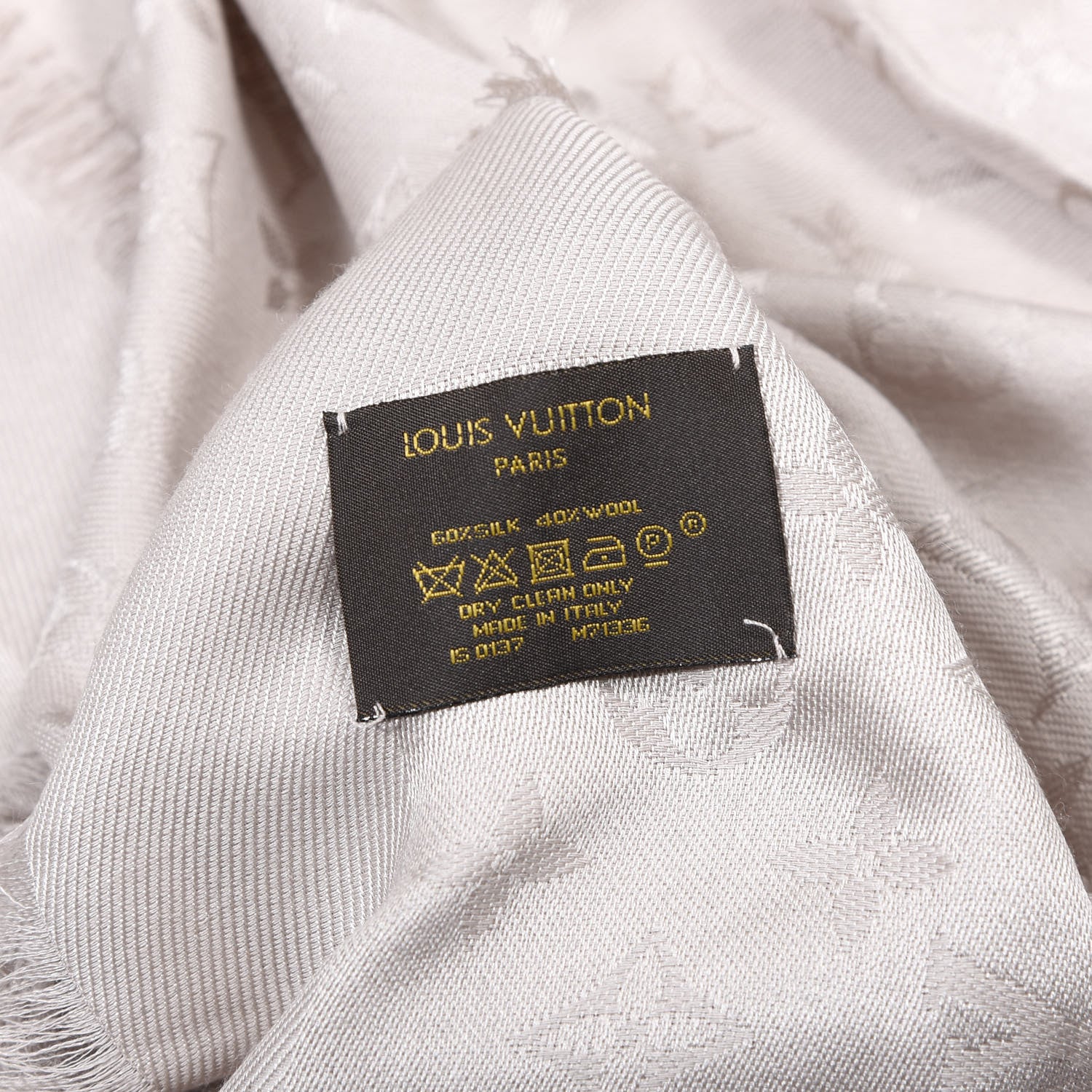 Louis Vuitton Silk Wool Monogram Shawl Greige 2 of 3