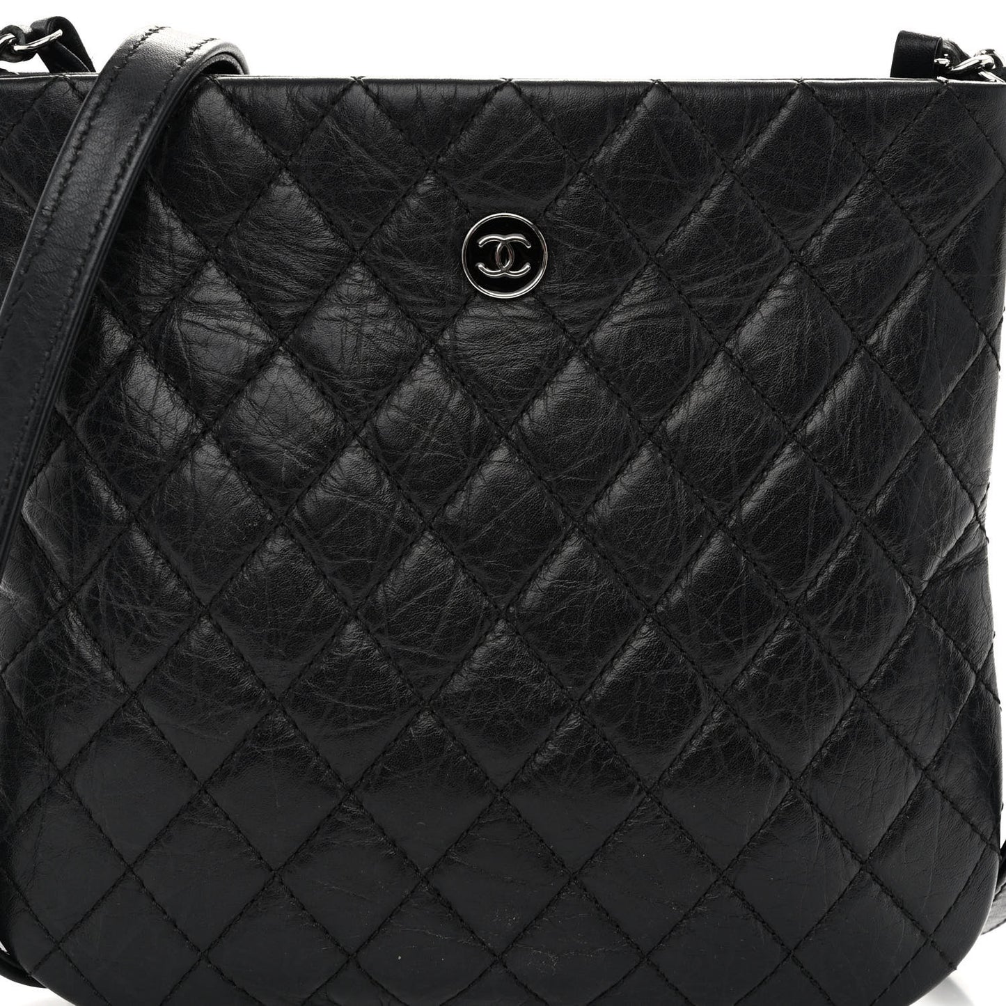 Aged Calfskin Quilted Crossbody Bag Black
