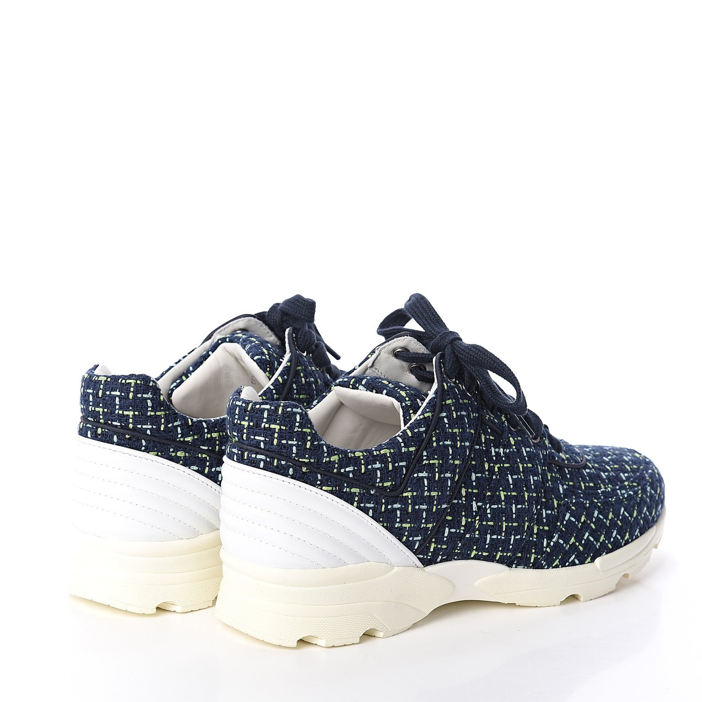 Tweed Calfskin Sneakers 40 Navy Green