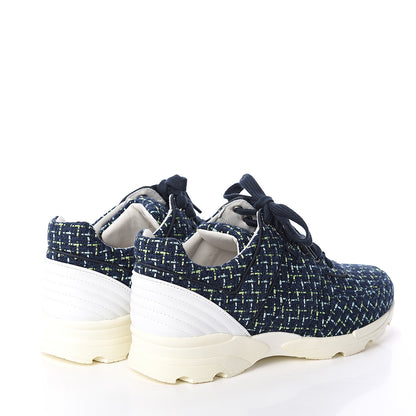 Chanel Tweed Calfskin Sneakers 40 Navy Green 4 of 7