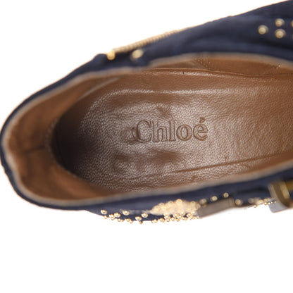 Chloe Suede Studded Suzanna Ankle Booties Boots 37.5 Celtic Night 7 of 11