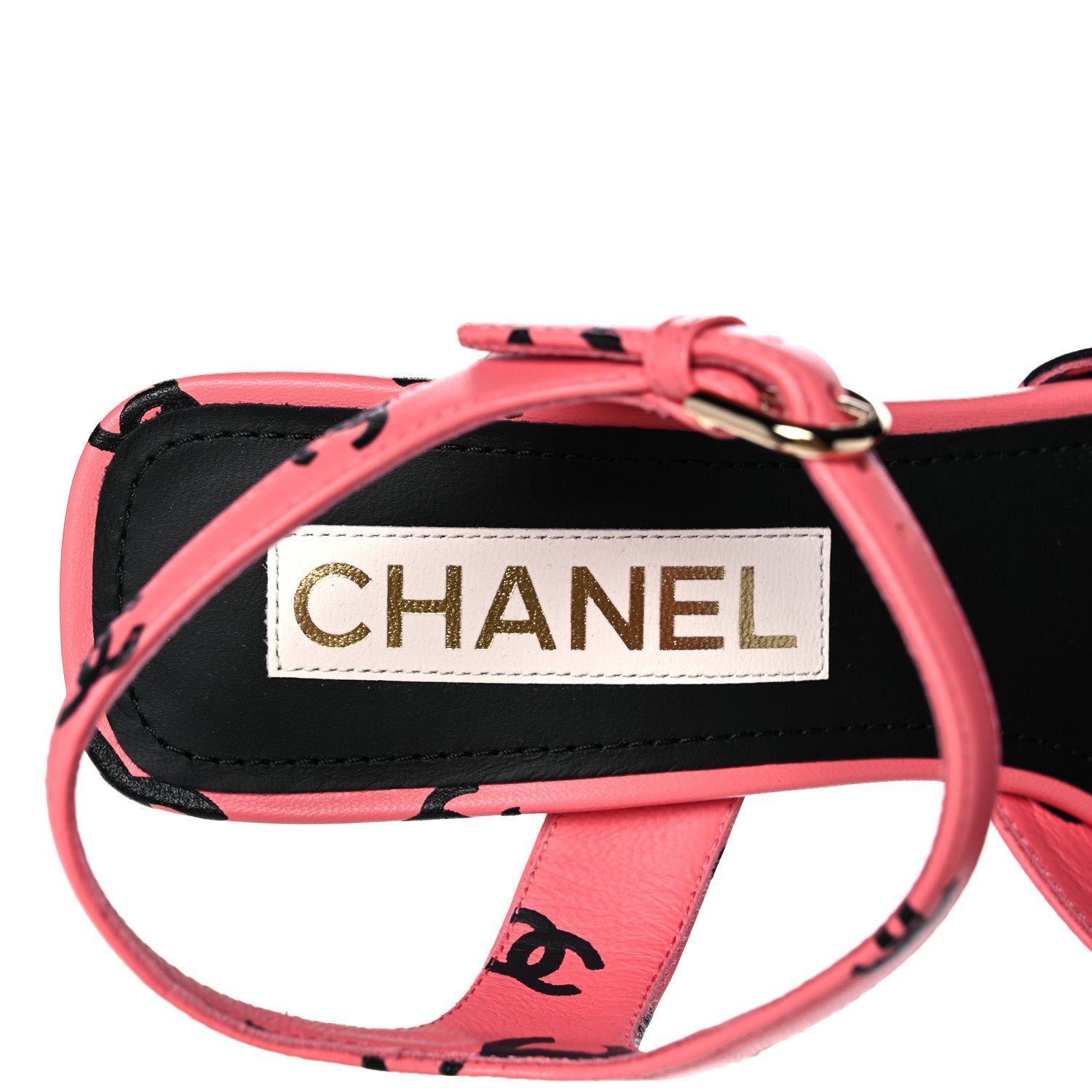 Chanel Printed Lambskin CC Sandals 38 Pink Black 7 of 9