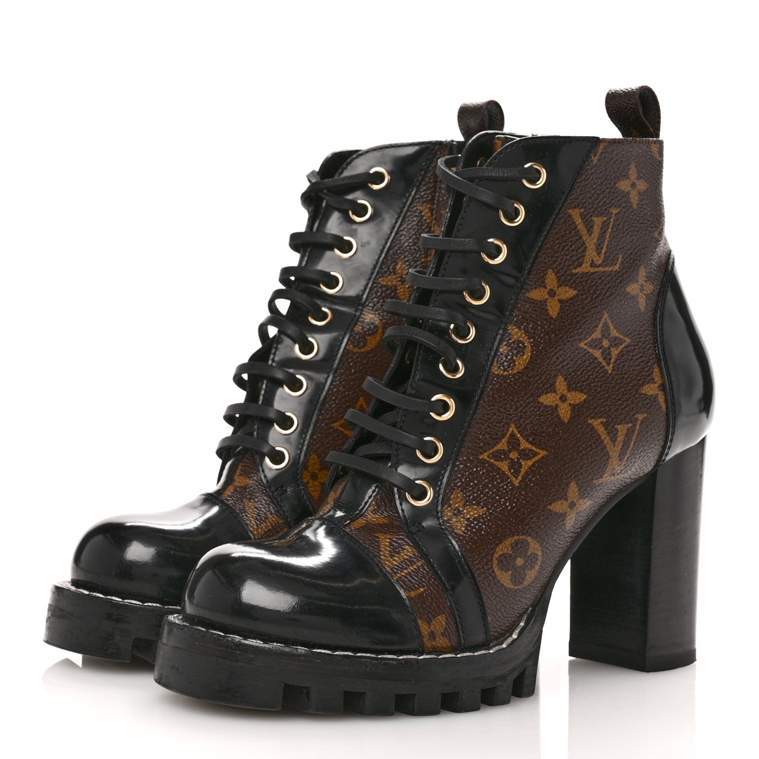Louis Vuitton Patent Calfskin Monogram Star Trail Ankle Boots 37.5 Black 4 of 11