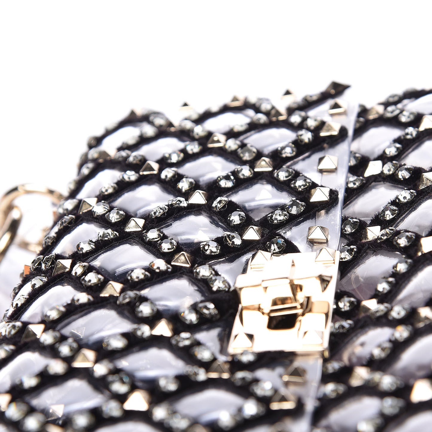 PVC Velvet Crystal Embellished Medium Rockstud Spike Shoulder Bag