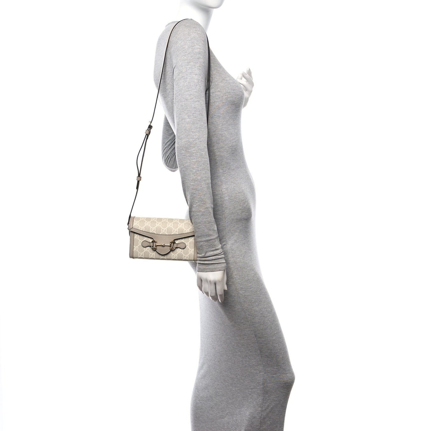 GG Supreme Monogram Textured Dollar Calfskin Mini Horsebit 1955 Shoulder Bag Beige Mystic White Oatmeal