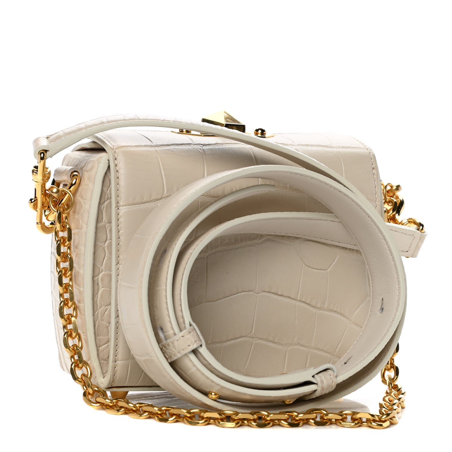 Alexander McQueen Calfskin Crocodile Embossed Box Shoulder Bag 16 Cream 3 of 19