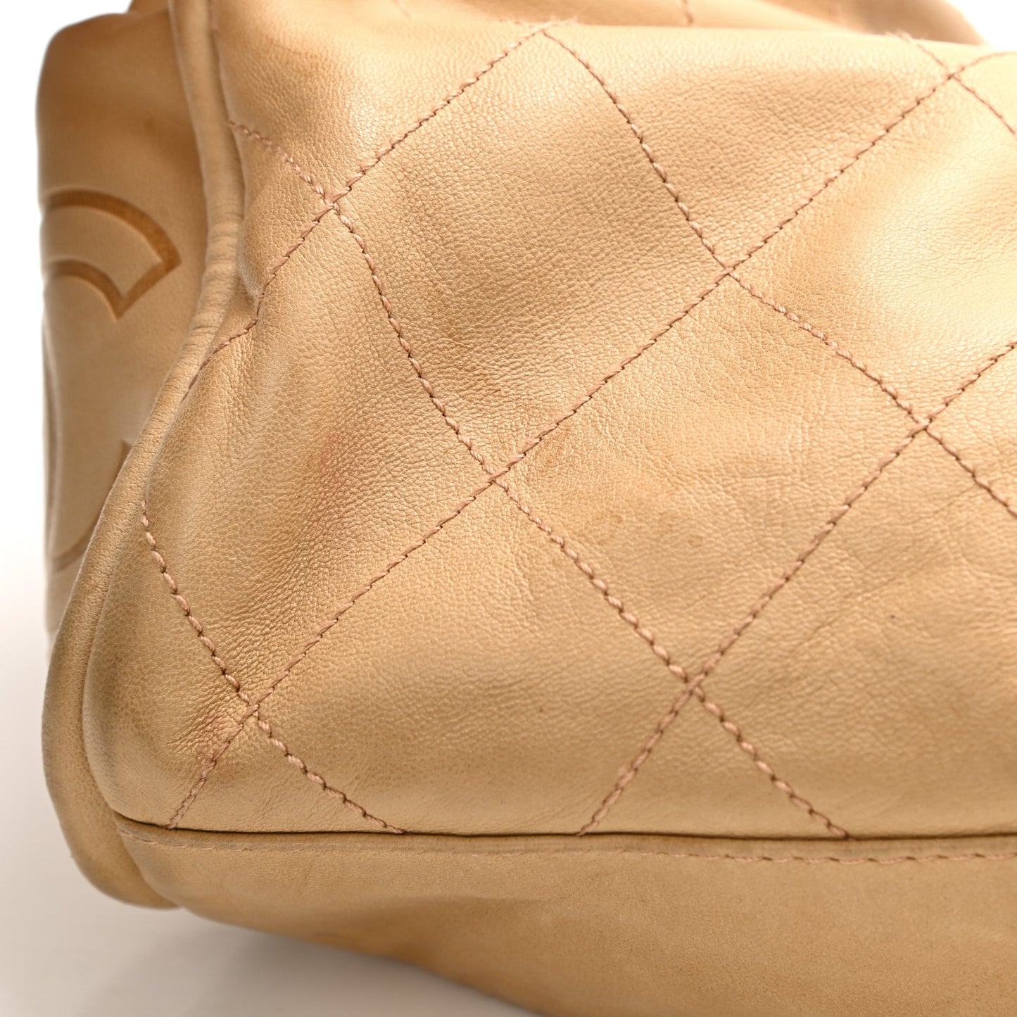 Lambskin Stitched Medium Ultimate Soft Tote Beige