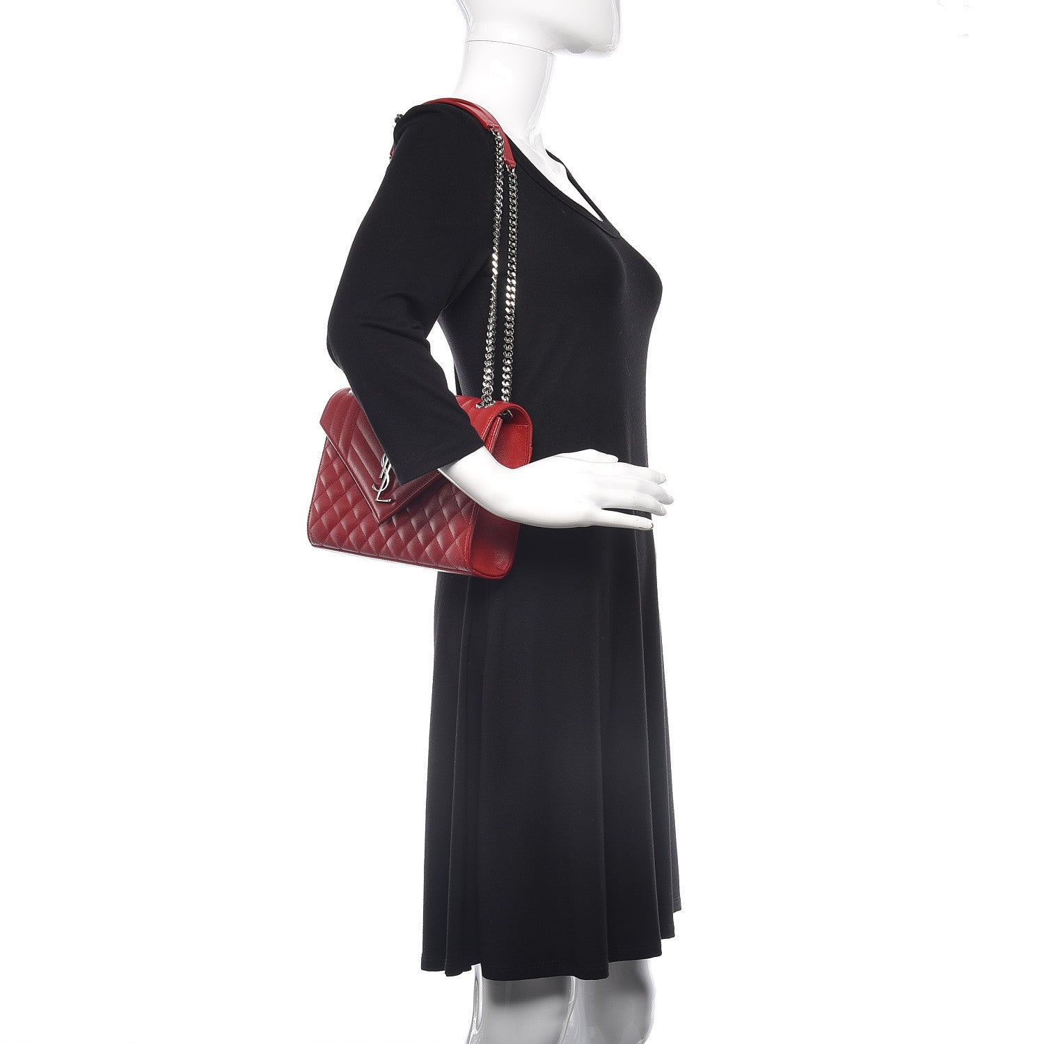 Saint Laurent Grain De Poudre Textured Mixed Matelasse Triquilt Medium Monogram Satchel New Red 2 of 9